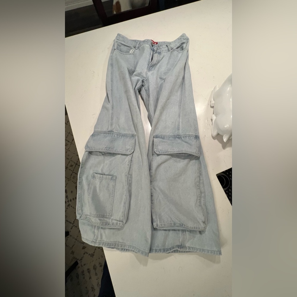 REDBAT Light Blue Women's Slouchy High-Rise Jean Cargo Pants size W12